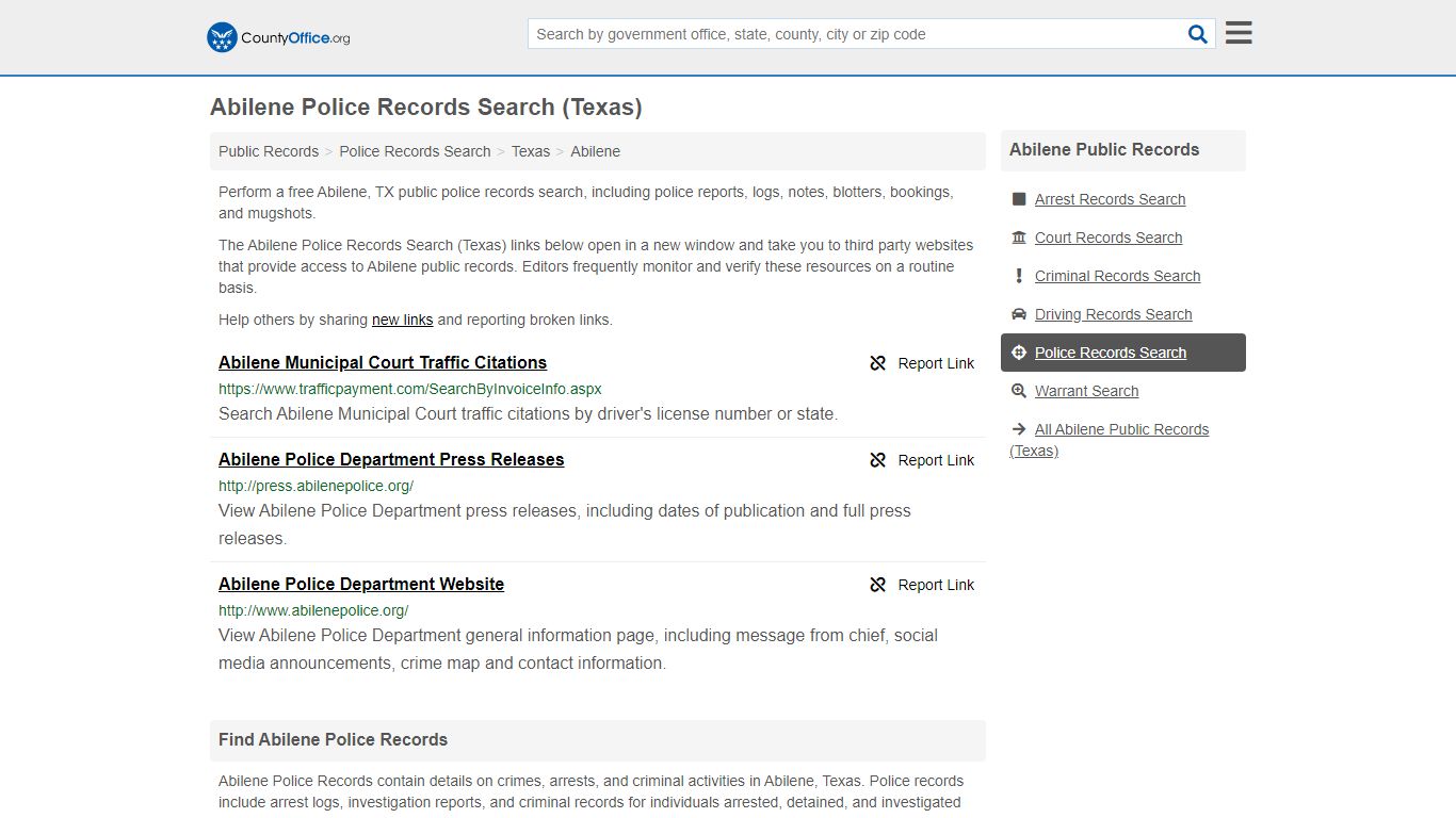Abilene Police Records Search (Texas) - County Office